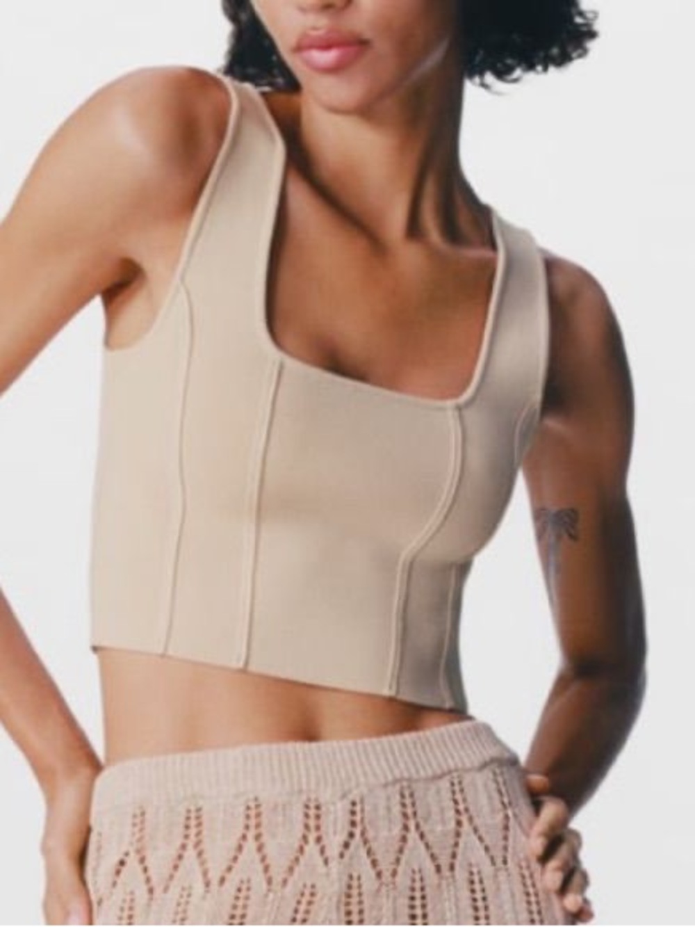 ZARA Beige Corset Style Knit Crop Top Size S NWT
